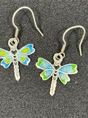 Designer Arte Dragonfly Sterling Handmade Earrings 980 Silver 1.25"